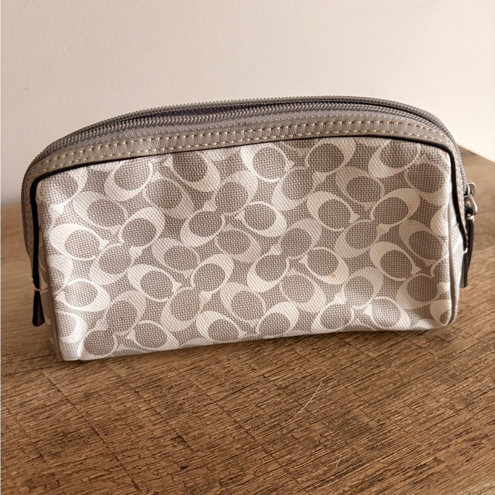 Coach Beige and Gray Cosmetic Bag